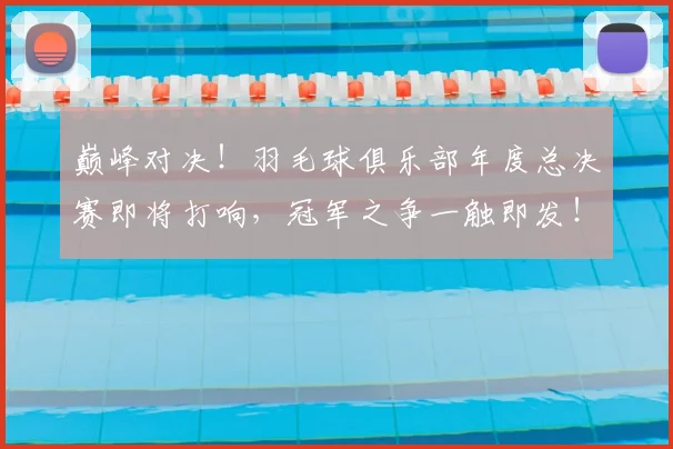 巅峰对决!羽毛球俱乐部年度总决赛即将打响,冠军之争一触即发!